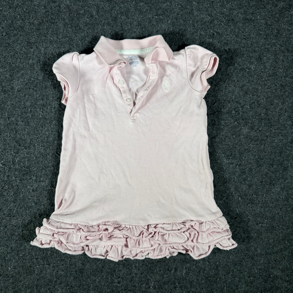 Ralph Lauren Baby Girls Pink Ruffle Hem Polo Dress 18M Short Sleeve Cotton